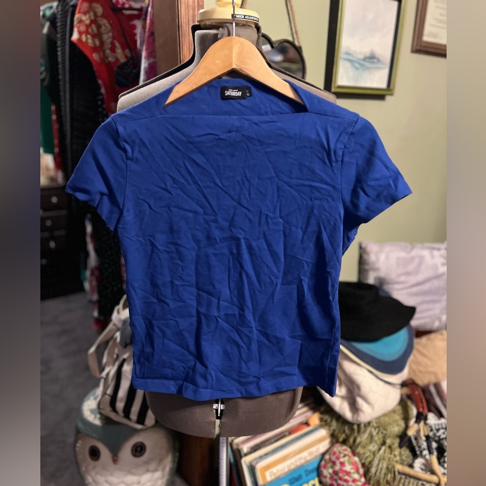 Kate Spade SATURDAY blue power blouse. Like new. Awesome neckline beautiful